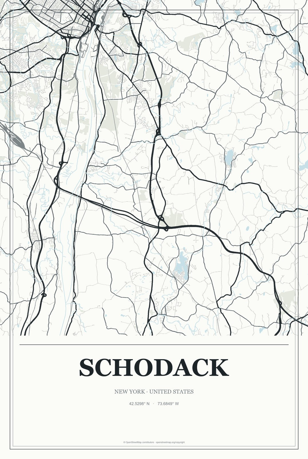 Schodack, New York City Map Aluminum Sign in Gallery Air style