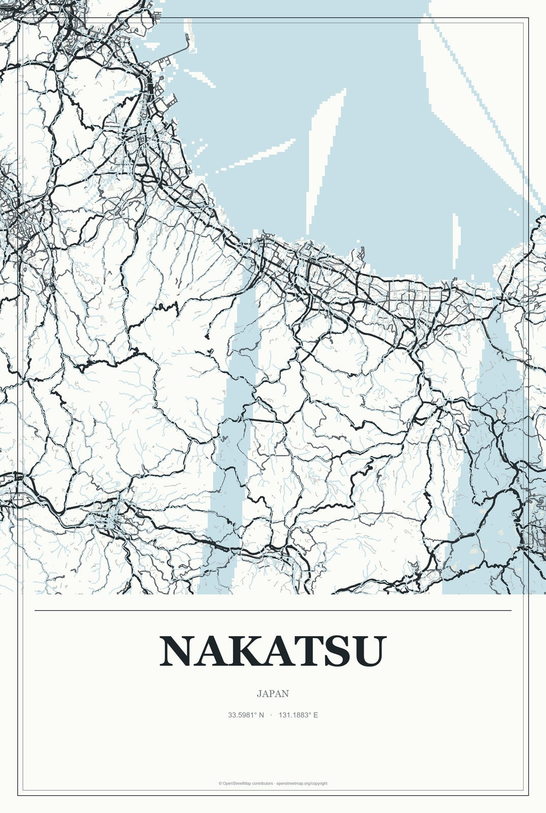 Nakatsu, Japan City Map Aluminum Sign in Gallery Air style