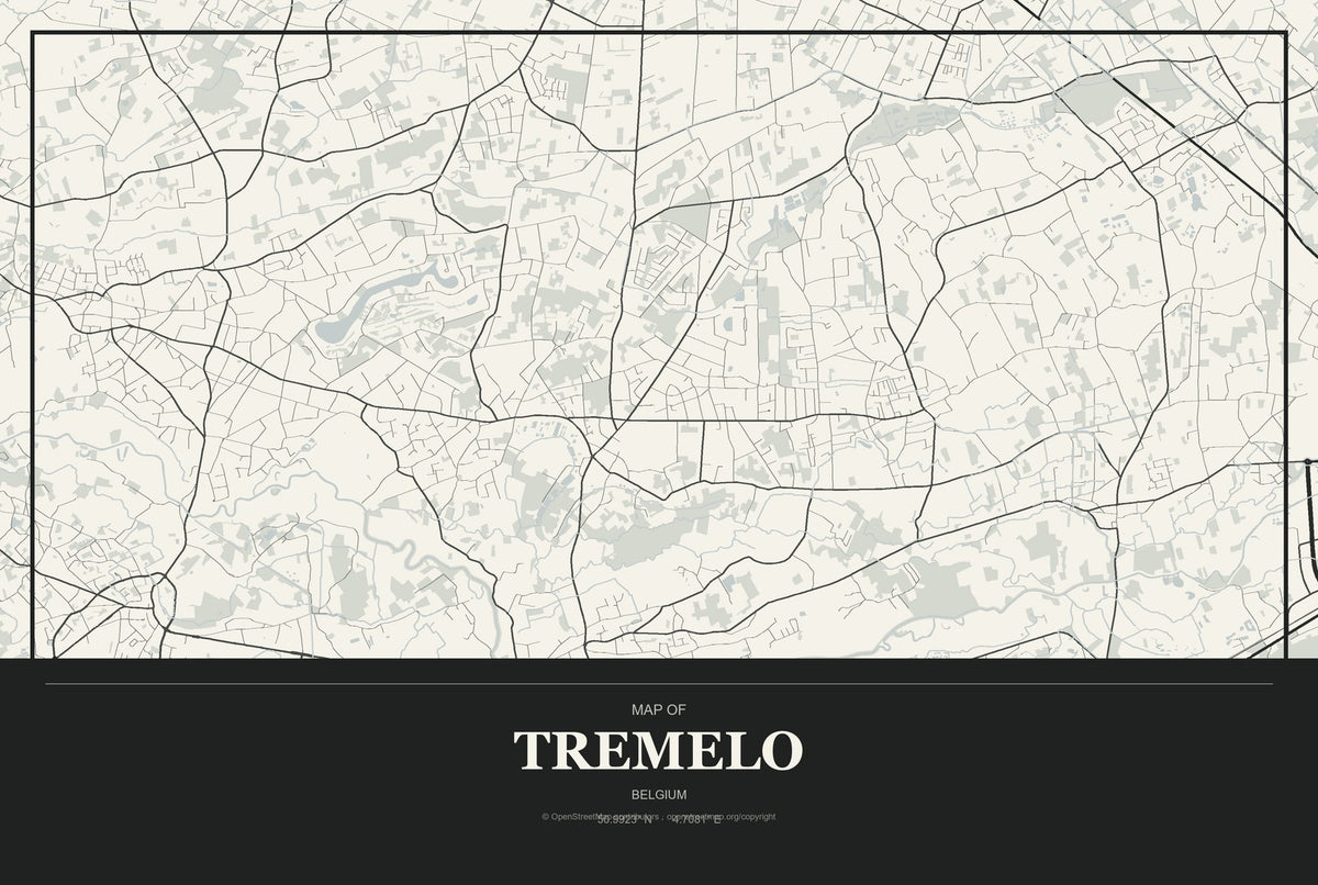 Tremelo, Belgium City Map Aluminum Sign in Museum Plaque style