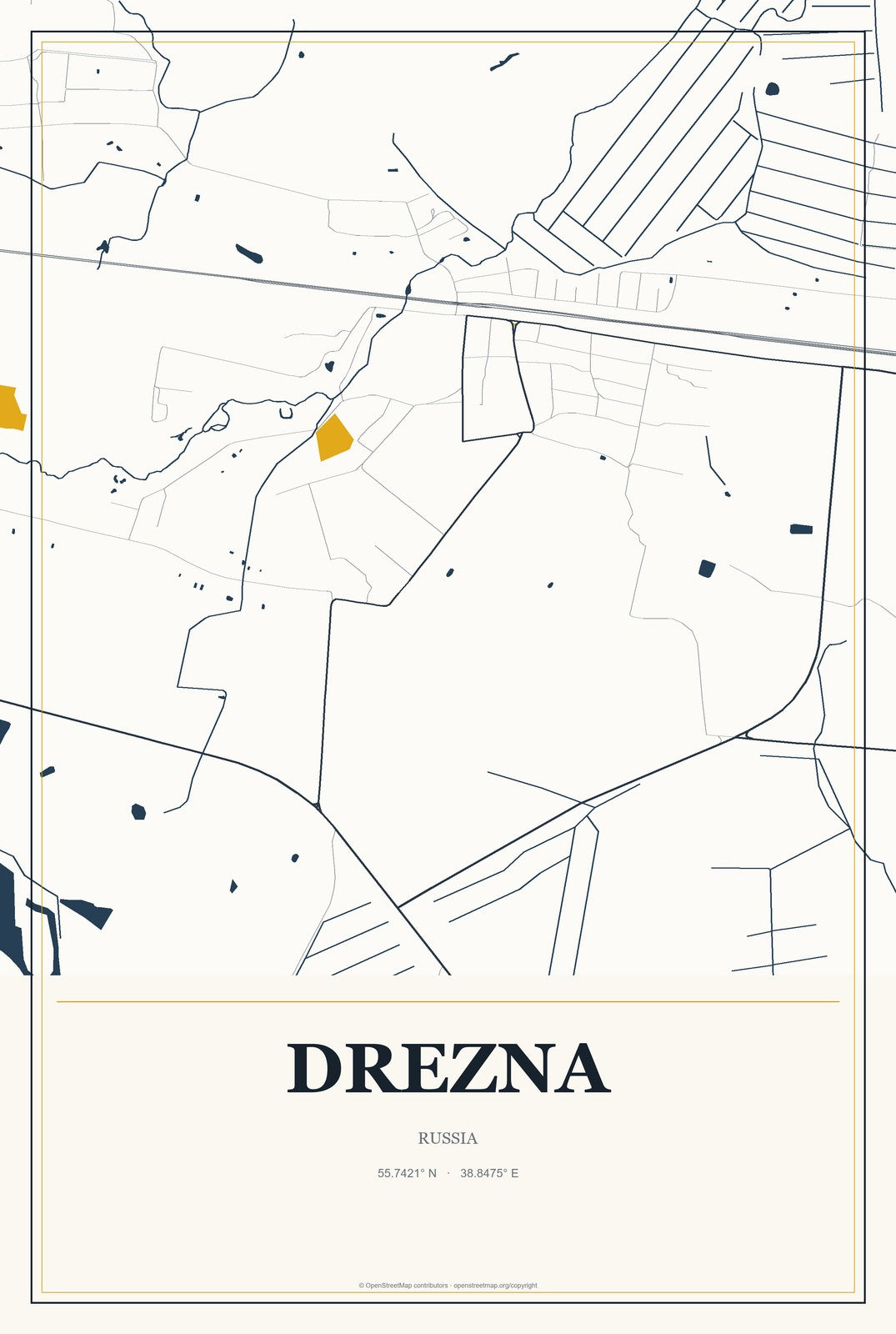 Drezna, Russia City Map Aluminum Sign in Citrine Modern style