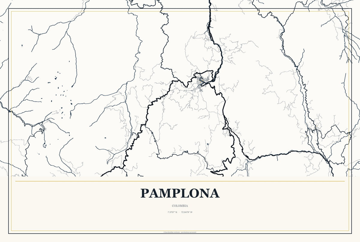 Pamplona, Colombia City Map Aluminum Sign in Citrine Modern style