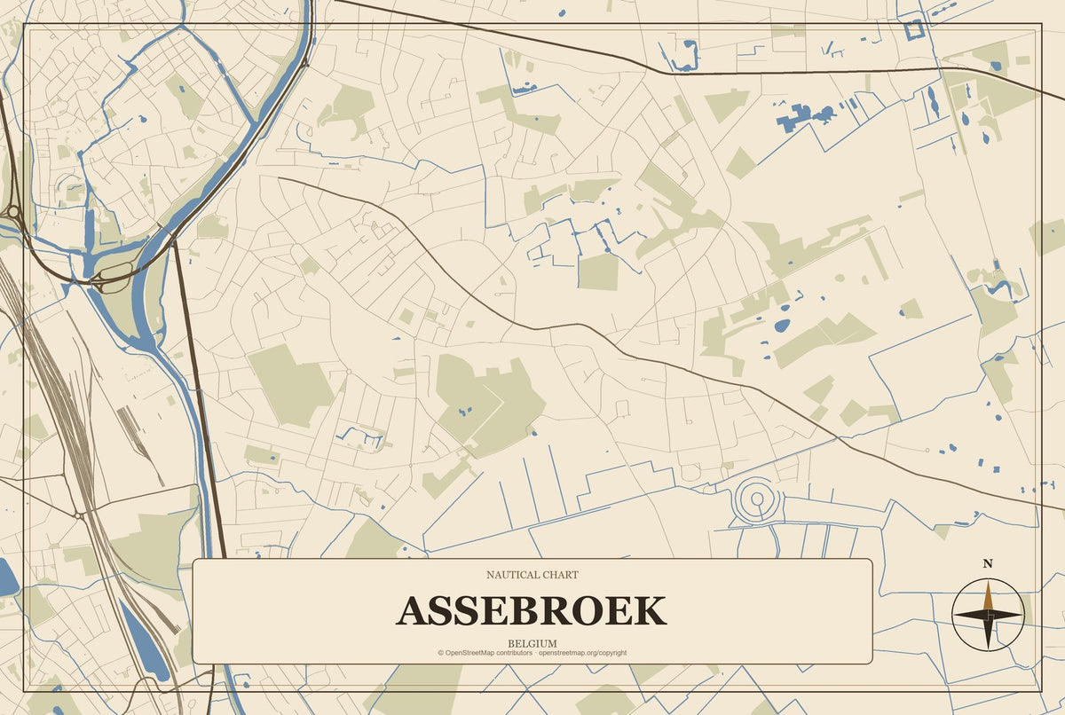 Assebroek, Belgium City Map Aluminum Sign in Heritage Nautical style