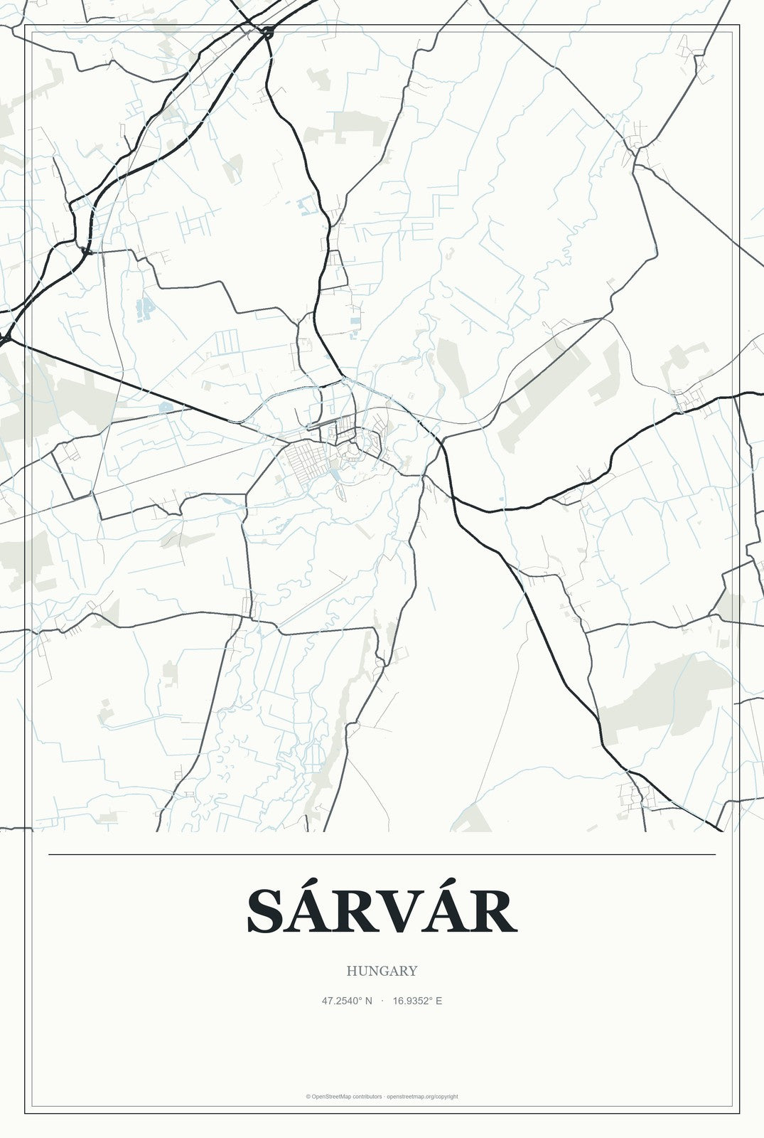 Sárvár, Hungary City Map Aluminum Sign in Gallery Air style