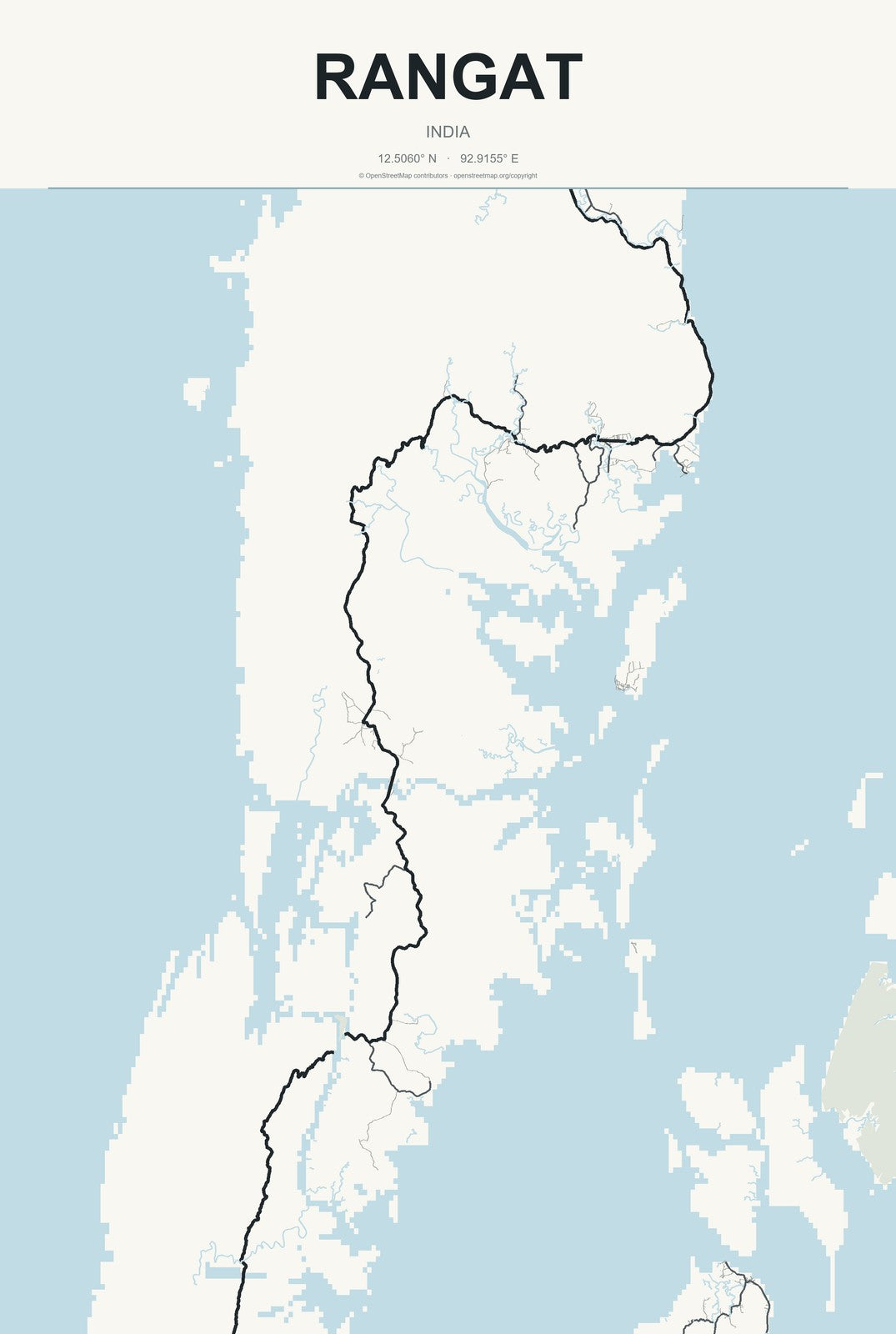 Rangat, India City Map Aluminum Sign in Headline Atlas style