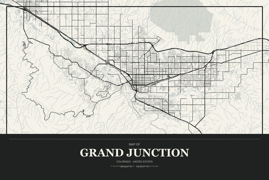 Grand Junction, Colorado City Map Aluminum Sign in Museum Plaque style