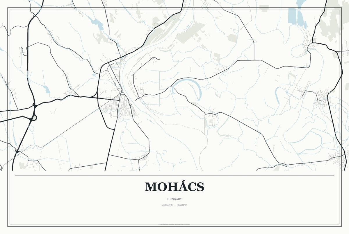 Mohács, Hungary City Map Aluminum Sign in Gallery Air style