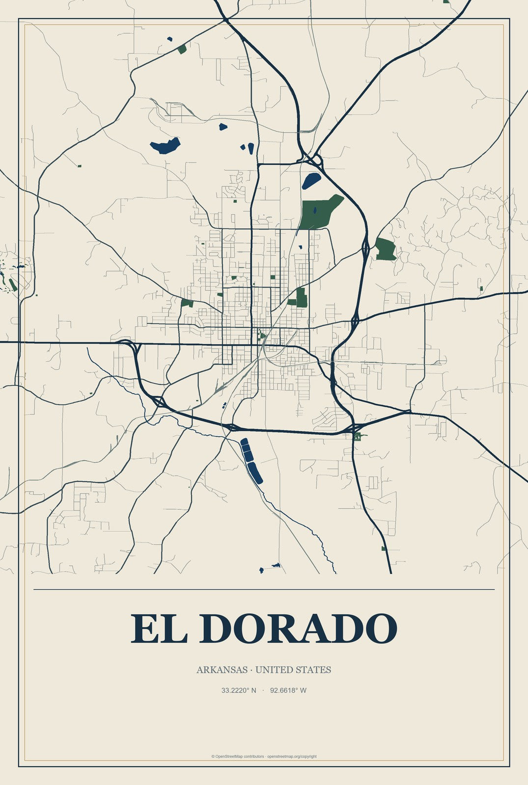 El Dorado, Arkansas City Map Aluminum Sign in Coastal Cutout style