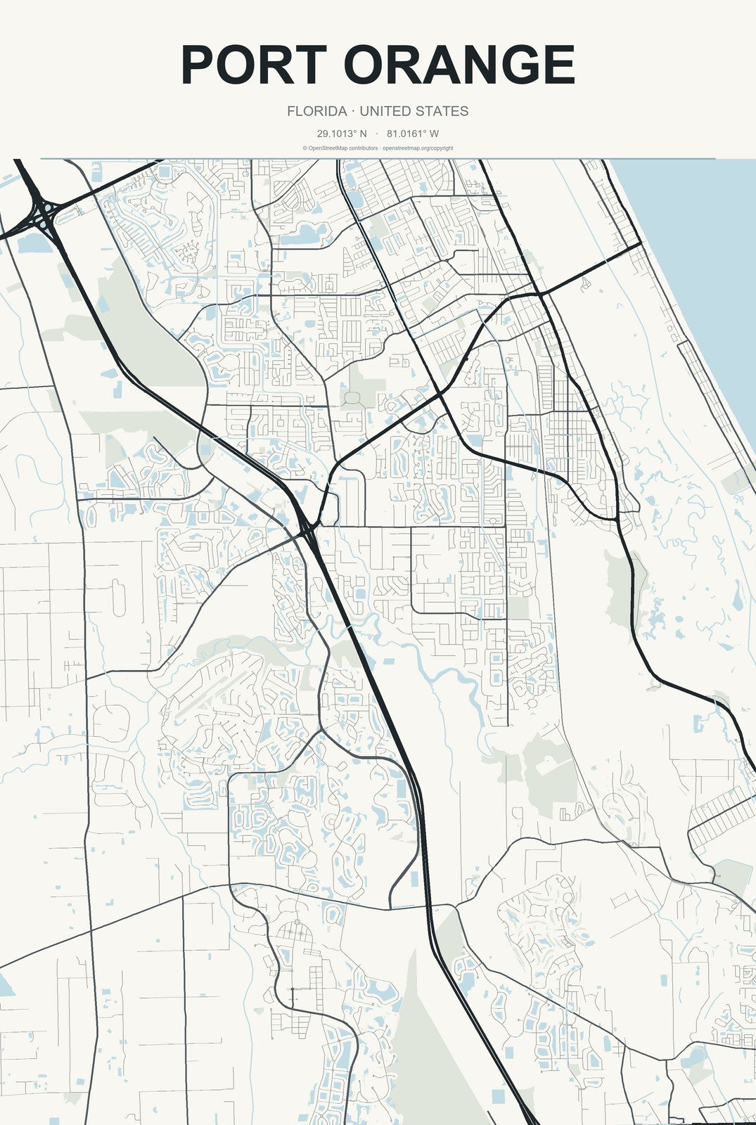 Port Orange, Florida City Map Aluminum Sign in Headline Atlas style