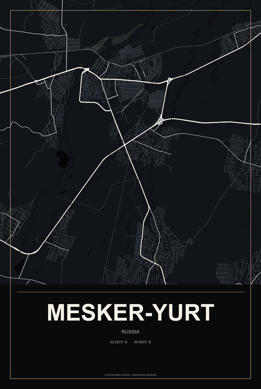 Mesker-Yurt, Russia City Map Aluminum Sign in Metropolitan Noir style