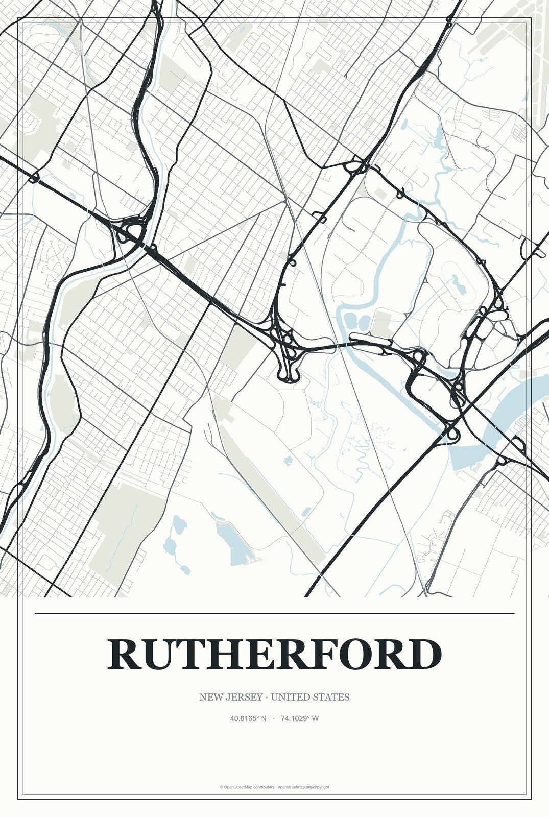 Rutherford, New Jersey City Map Aluminum Sign in Gallery Air style