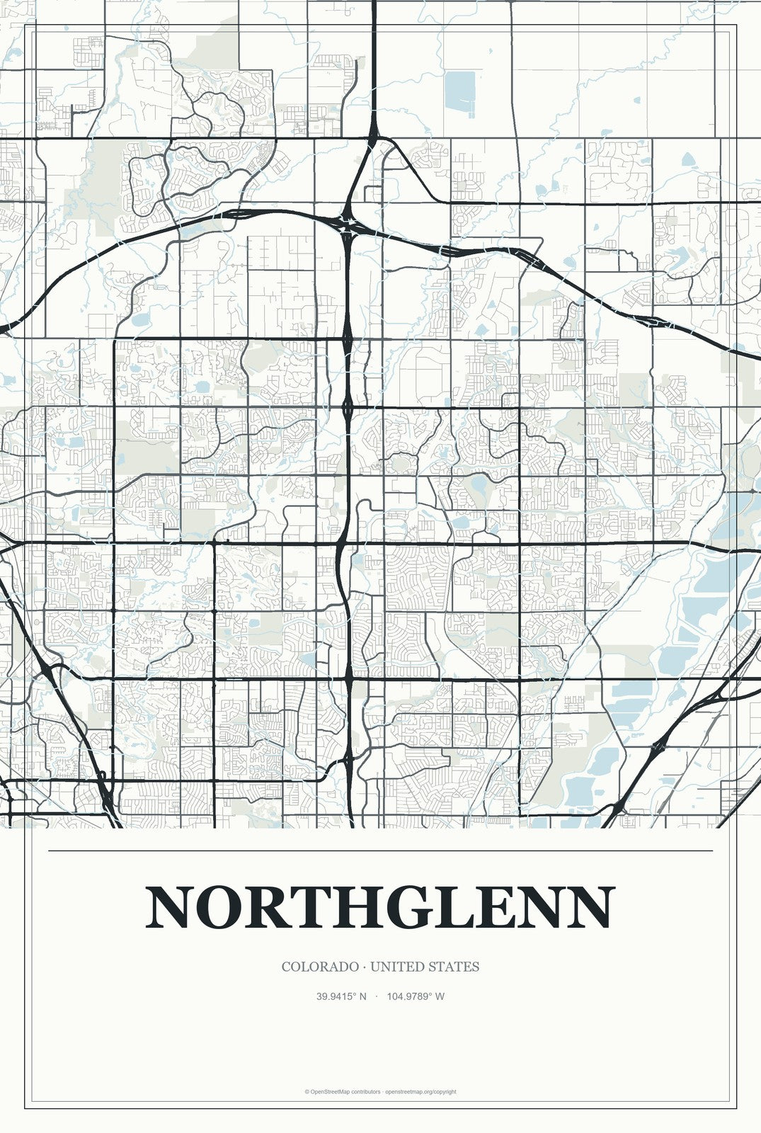 Northglenn, Colorado City Map Aluminum Sign in Gallery Air style