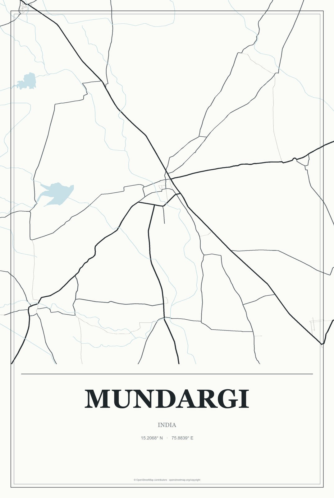 Mundargi, India City Map Aluminum Sign in Gallery Air style