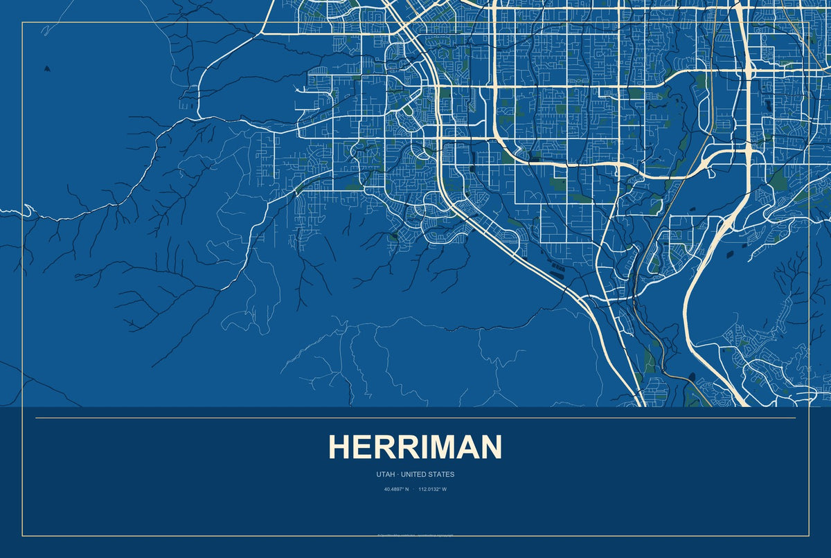 Herriman, Utah City Map Aluminum Sign in Harbor Cobalt style