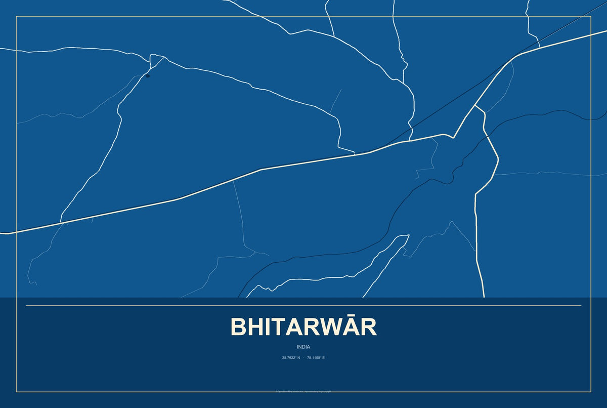 Bhitarwār, India City Map Aluminum Sign in Harbor Cobalt style