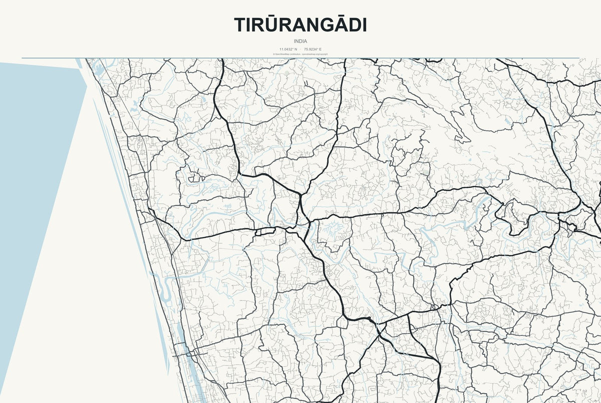 Tirūrangādi, India City Map Aluminum Sign in Headline Atlas style
