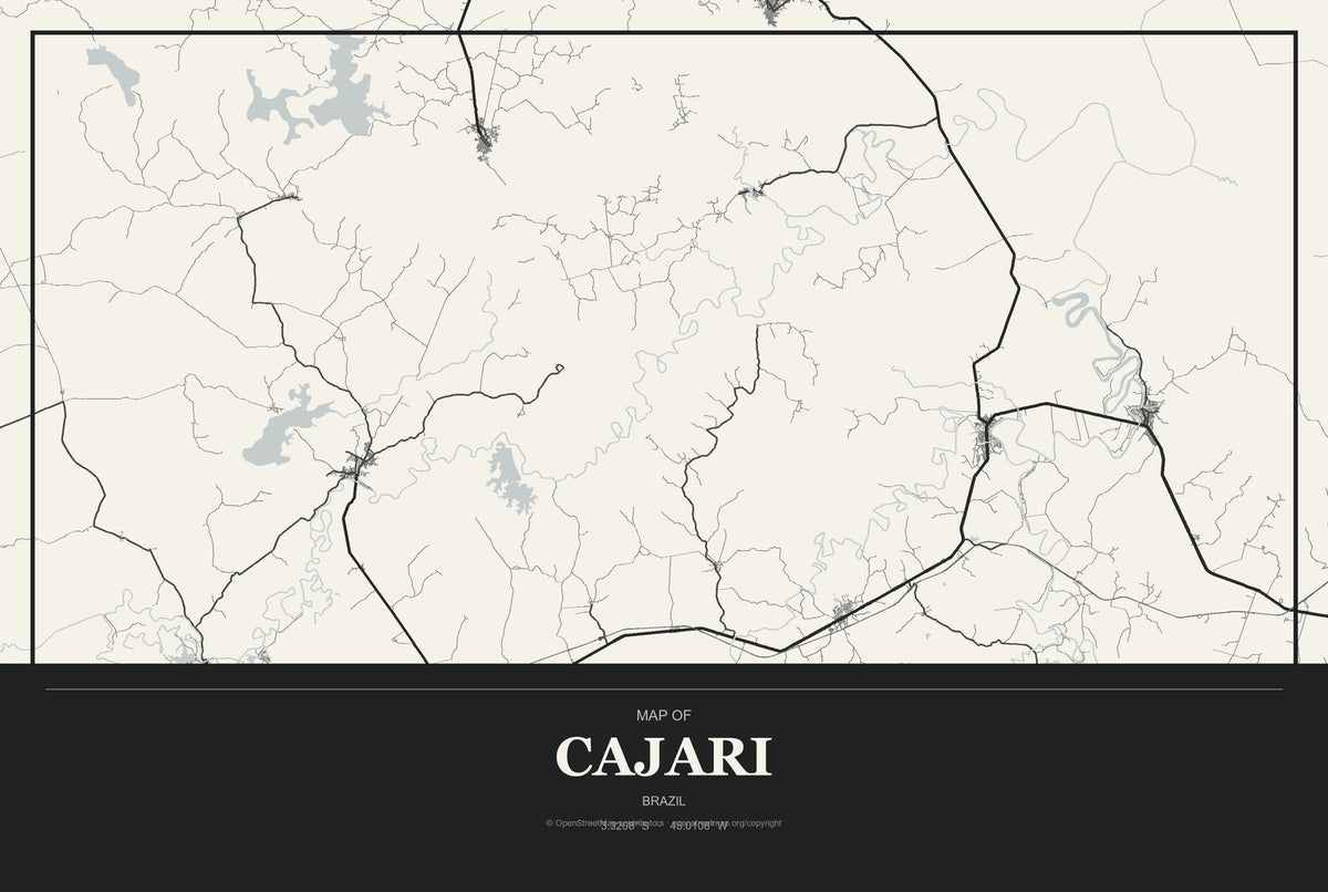 Cajari, Brazil City Map Aluminum Sign in Museum Plaque style