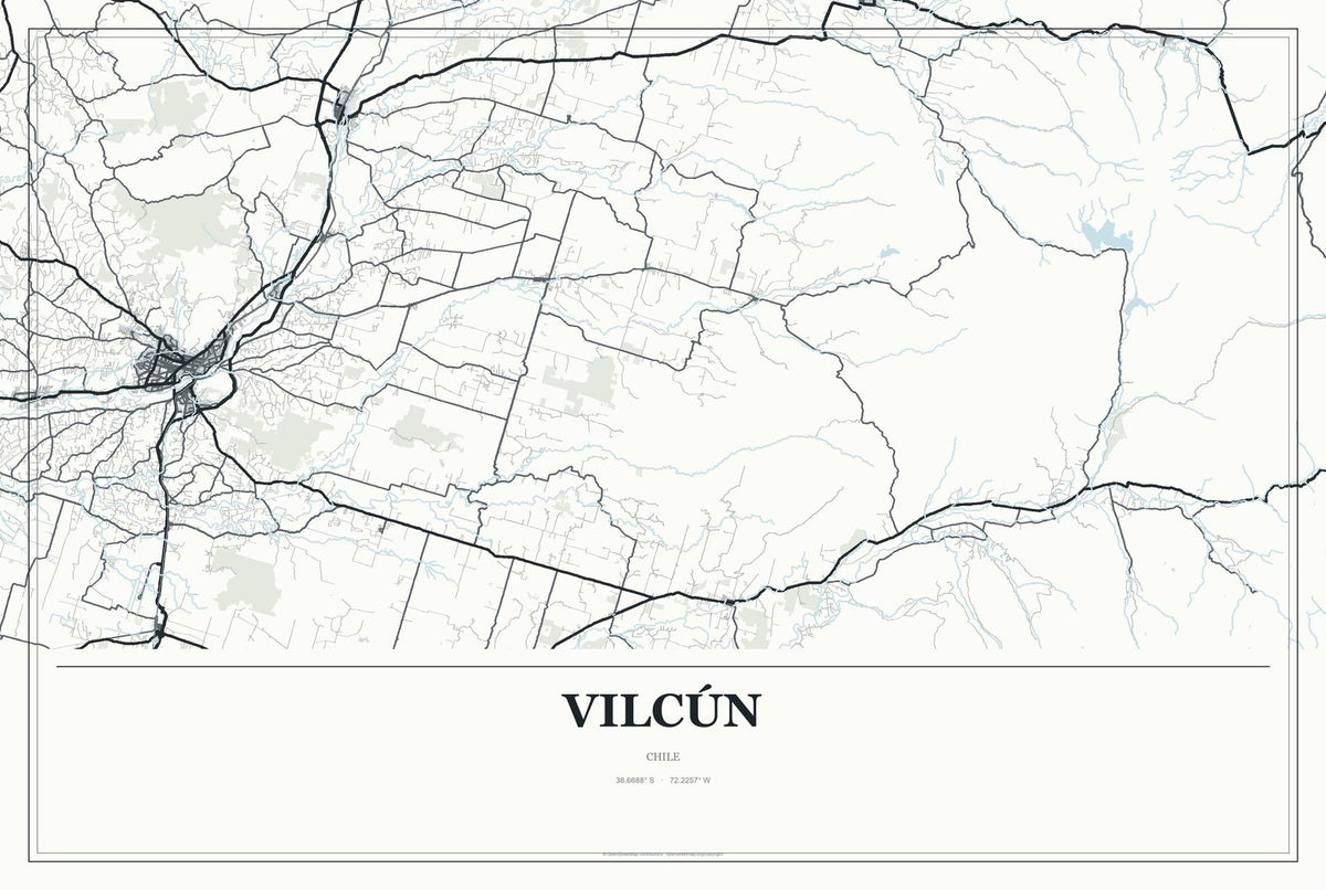 Vilcún, Chile City Map Aluminum Sign in Gallery Air style