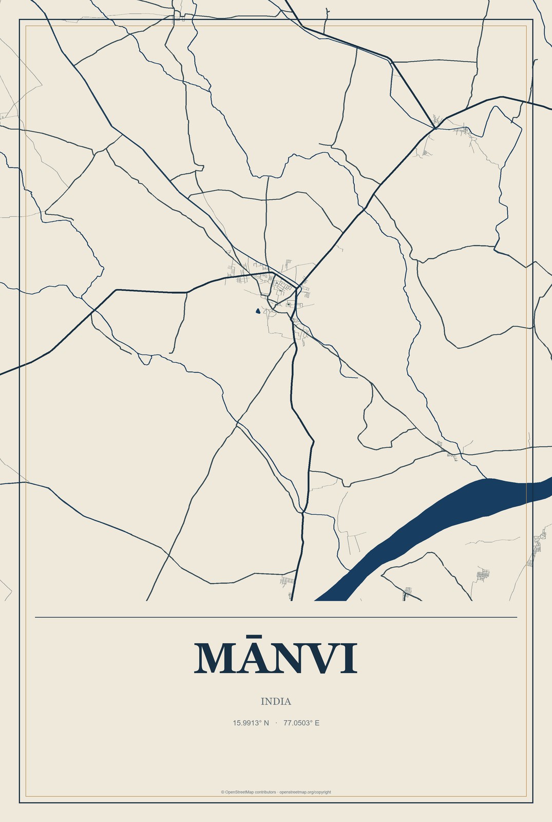 Mānvi, India City Map Aluminum Sign in Coastal Cutout style
