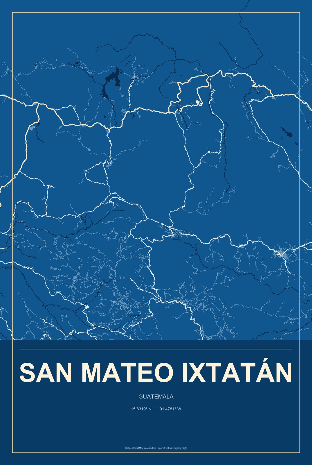 San Mateo Ixtatán, Guatemala City Map Aluminum Sign in Harbor Cobalt style