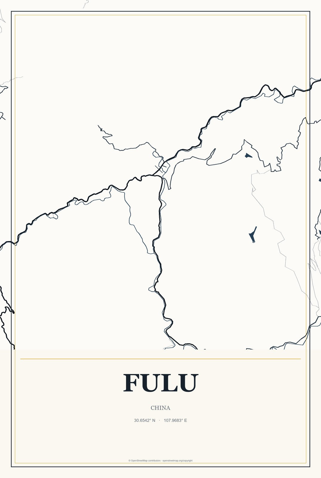 Fulu, China City Map Aluminum Sign in Citrine Modern style