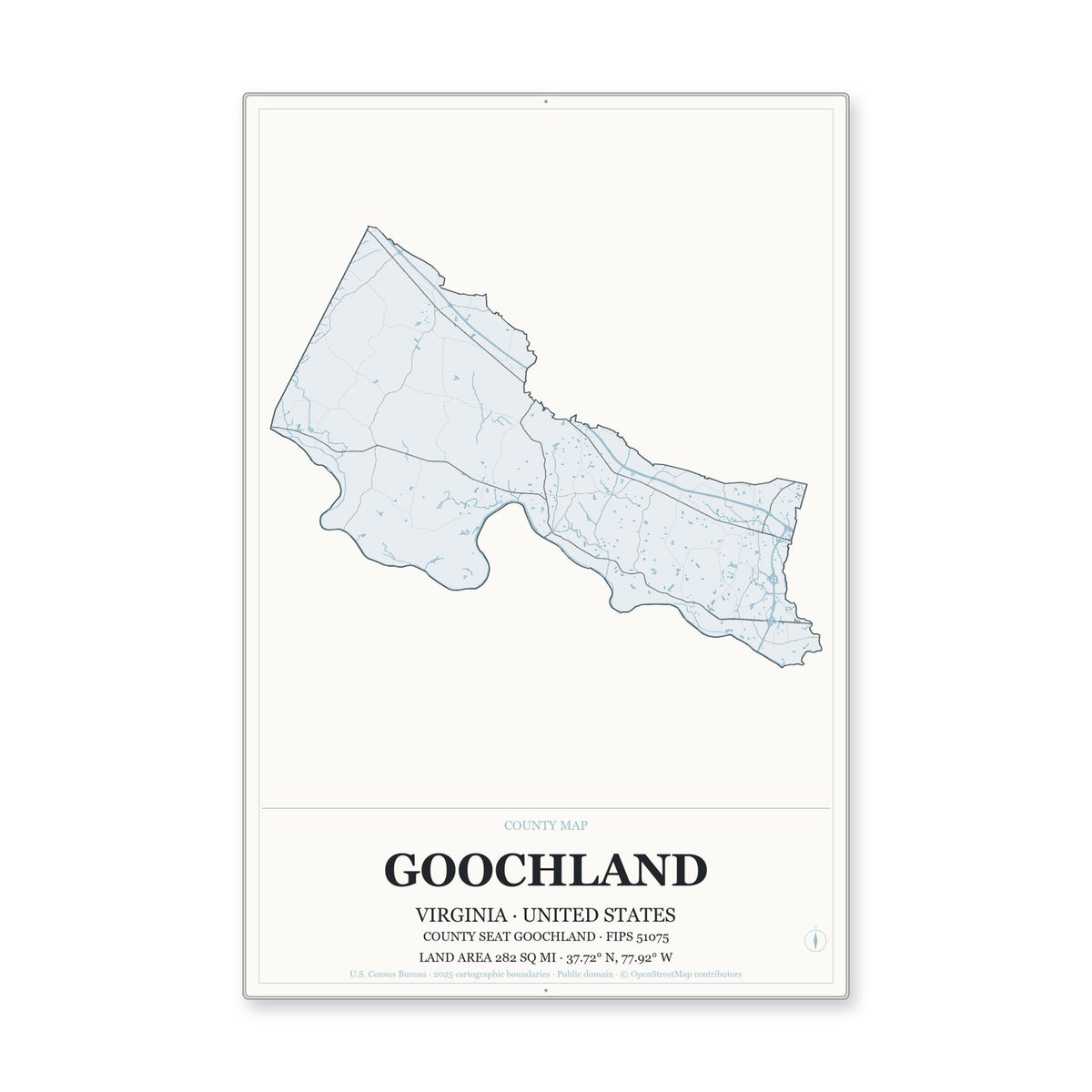 Goochland County, Virginia Map Aluminum Sign in Gallery Air style