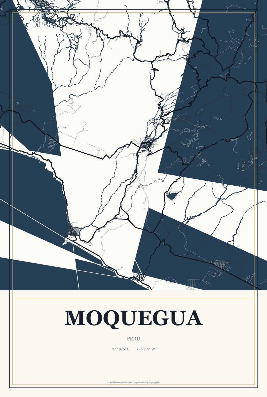 Moquegua, Peru City Map Aluminum Sign in Citrine Modern style