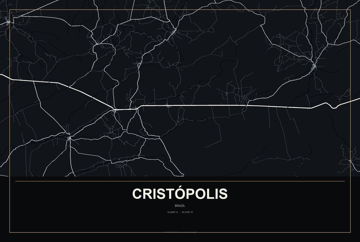 Cristópolis, Brazil City Map Aluminum Sign in Metropolitan Noir style