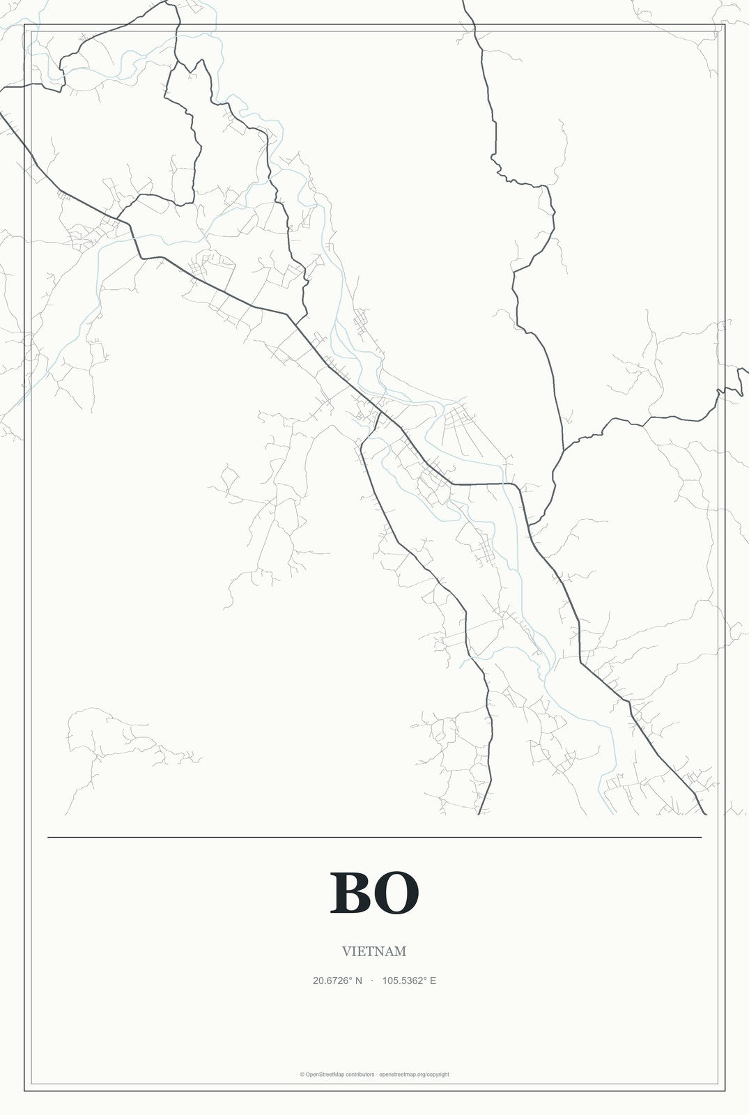 Bo, Vietnam City Map Aluminum Sign in Gallery Air style
