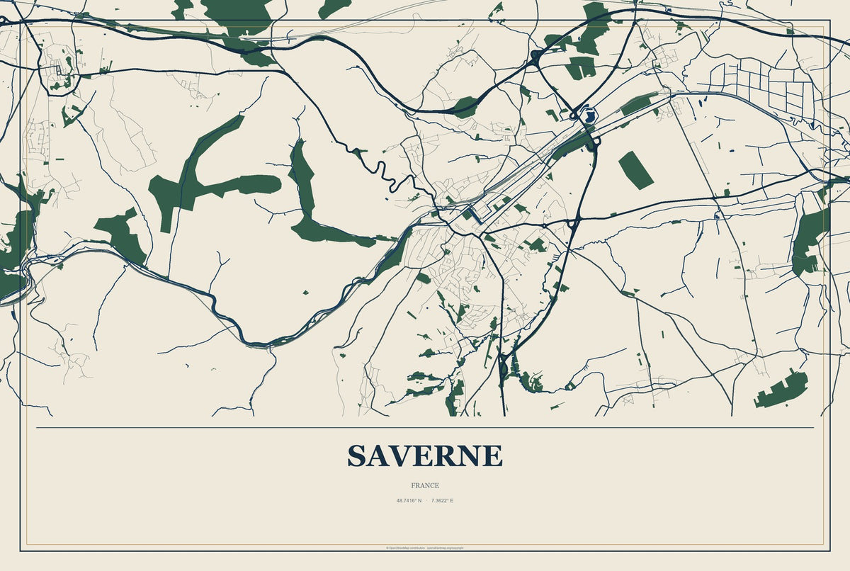 Saverne, France City Map Aluminum Sign in Coastal Cutout style