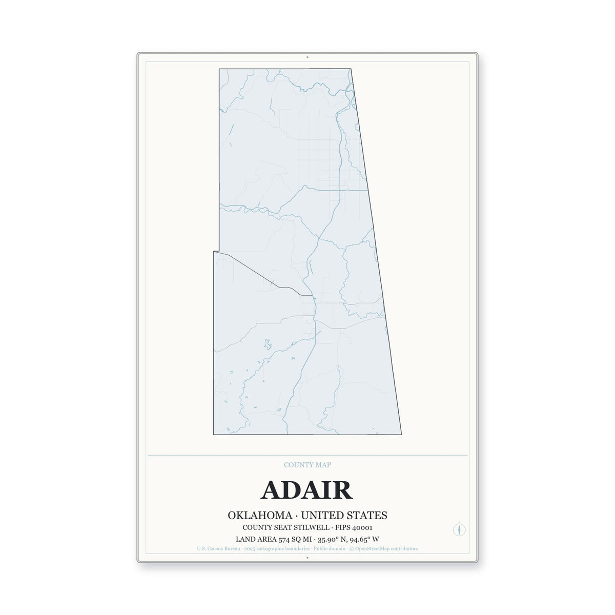 Adair County, Oklahoma Map Aluminum Sign in Gallery Air style