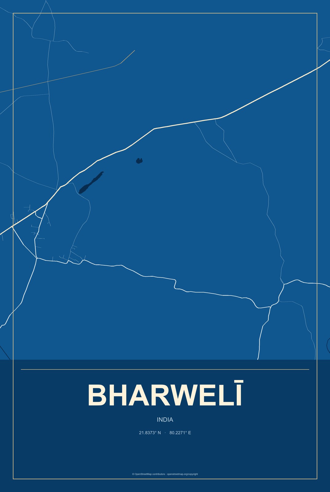 Bharwelī, India City Map Aluminum Sign in Harbor Cobalt style
