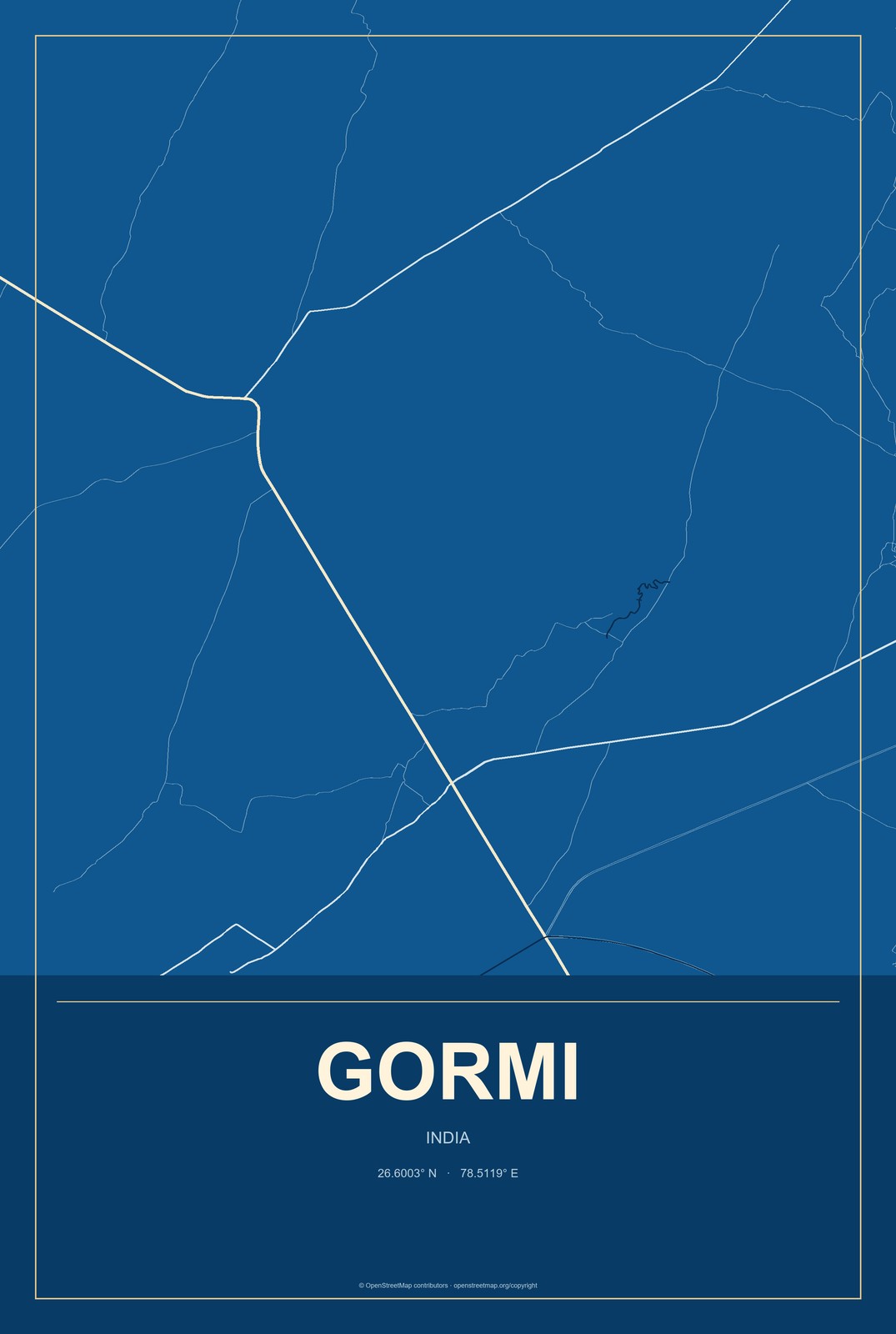 Gormi, India City Map Aluminum Sign in Harbor Cobalt style