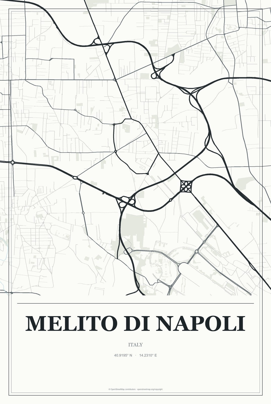 Melito di Napoli, Italy City Map Aluminum Sign in Gallery Air style