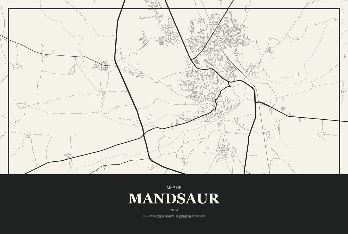 Mandsaur, India City Map Aluminum Sign in Museum Plaque style
