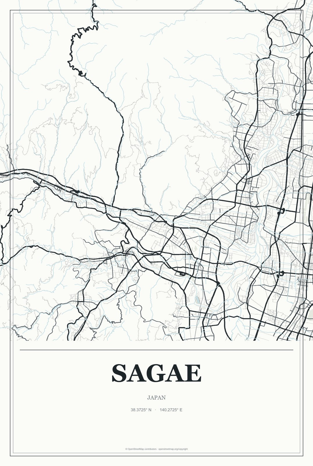 Sagae, Japan City Map Aluminum Sign in Gallery Air style