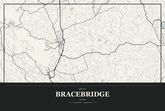 Bracebridge, Canada City Map Aluminum Sign in Museum Plaque style