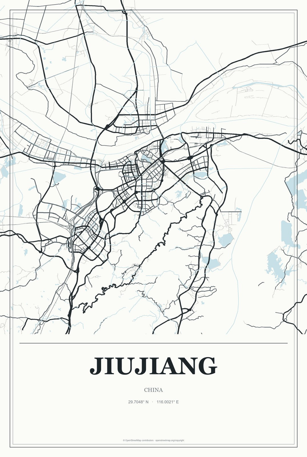 Jiujiang, China City Map Aluminum Sign in Gallery Air style