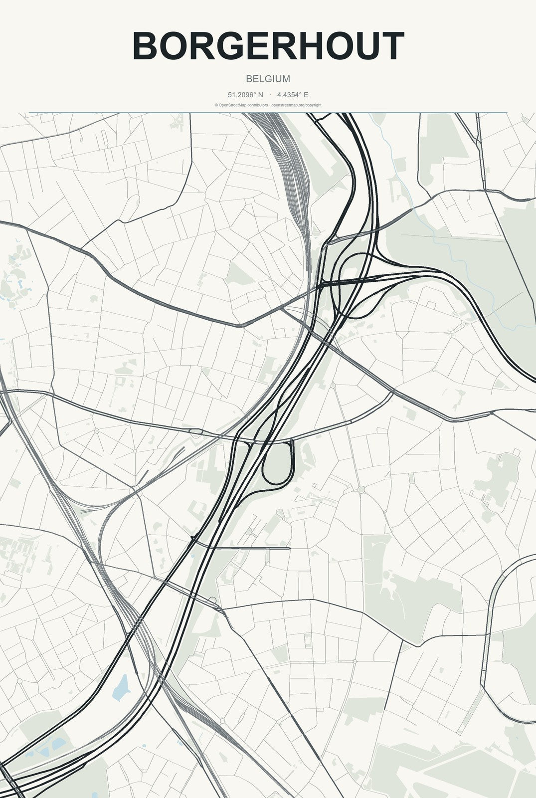 Borgerhout, Belgium City Map Aluminum Sign in Headline Atlas style