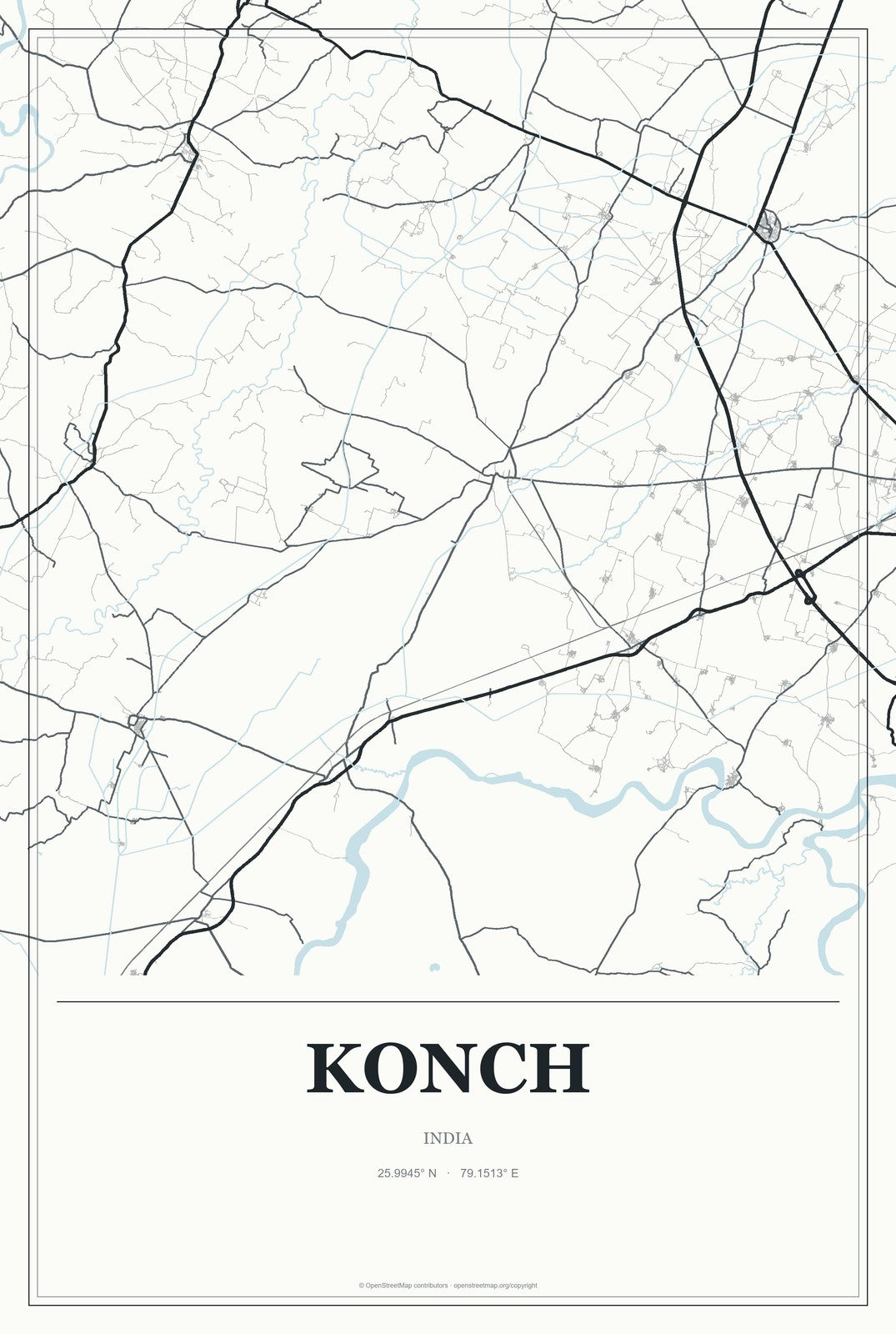 Konch, India City Map Aluminum Sign in Gallery Air style