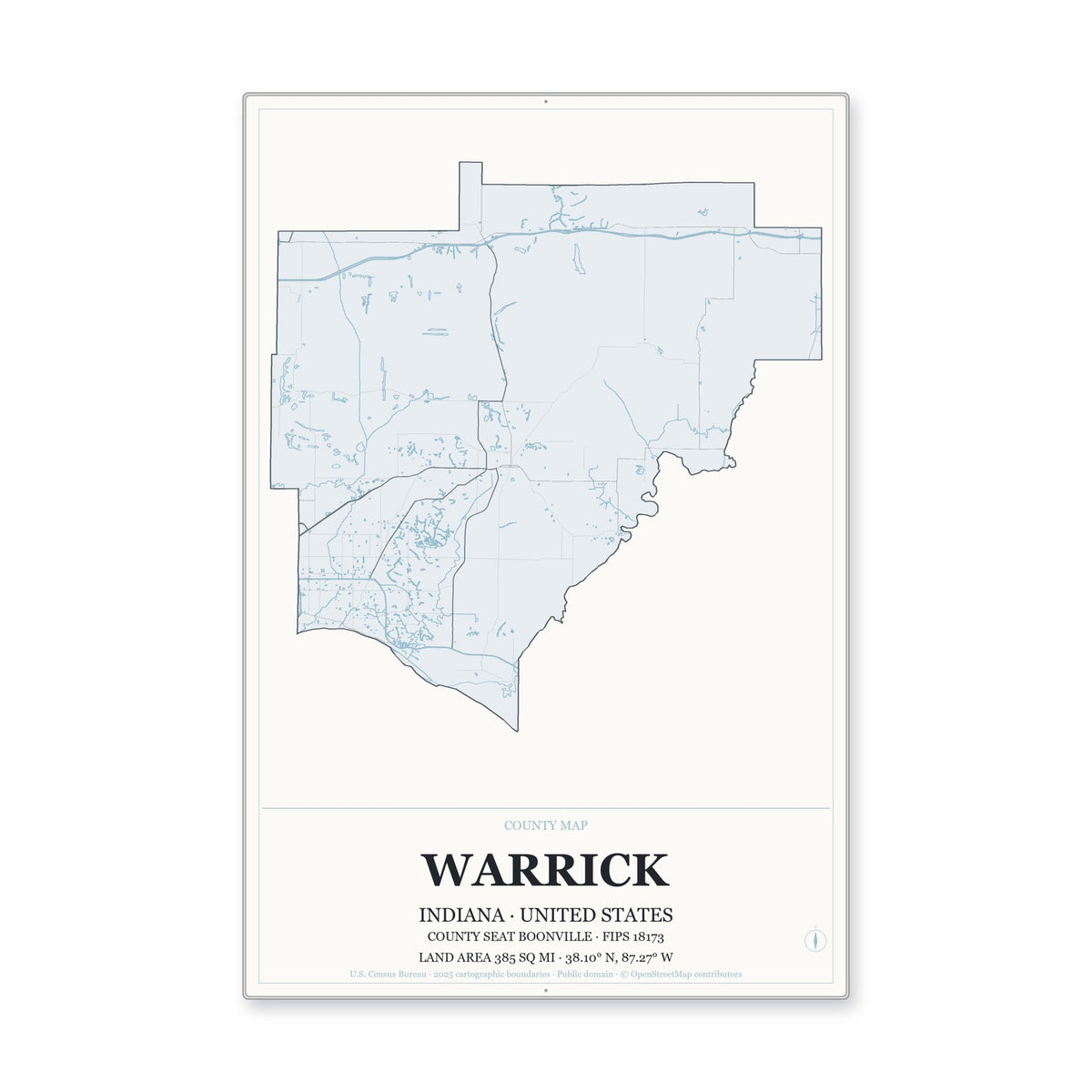 Warrick County, Indiana Map Aluminum Sign in Gallery Air style
