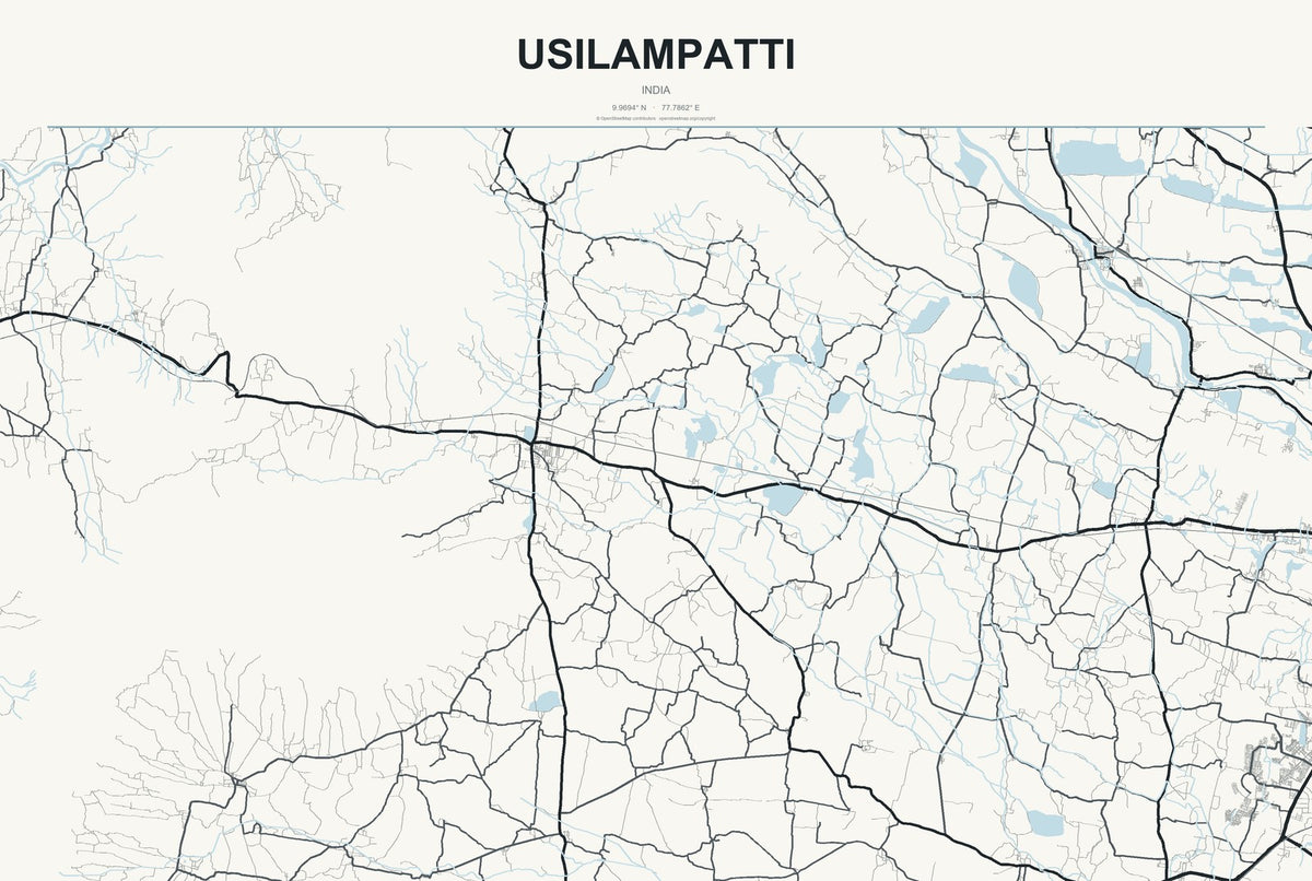 Usilampatti, India City Map Aluminum Sign in Headline Atlas style