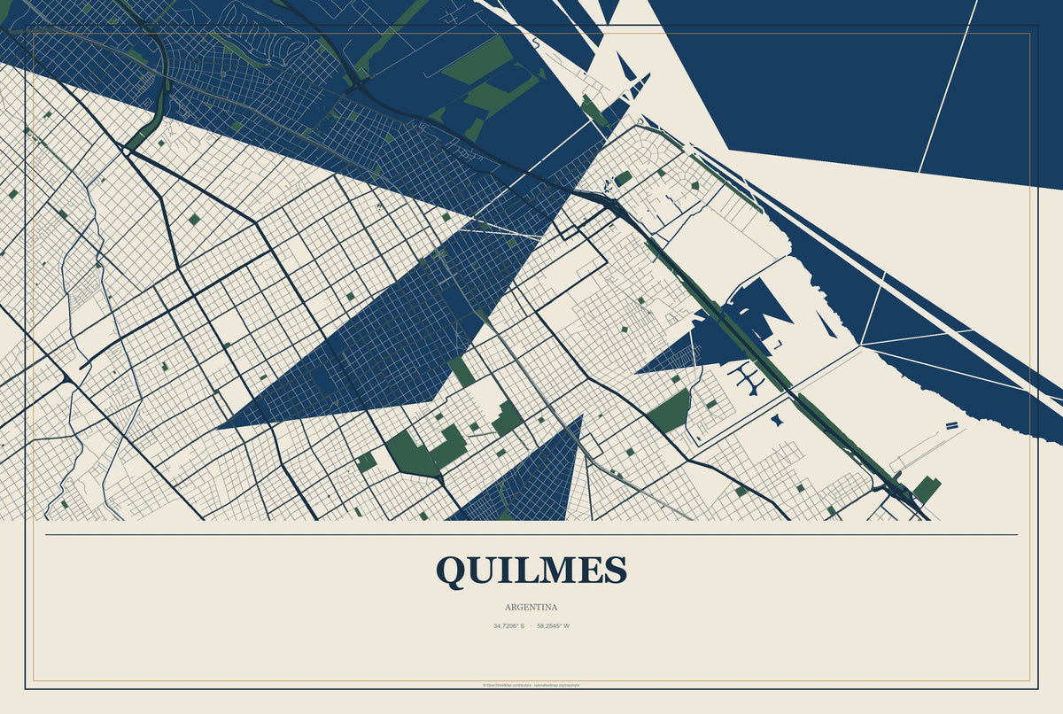 Quilmes, Argentina City Map Aluminum Sign in Coastal Cutout style