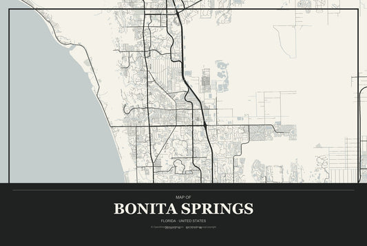 Bonita Springs, Florida City Map Aluminum Sign in Museum Plaque style