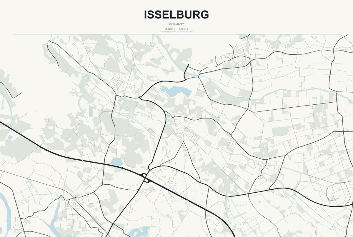 Isselburg, Germany City Map Aluminum Sign in Headline Atlas style