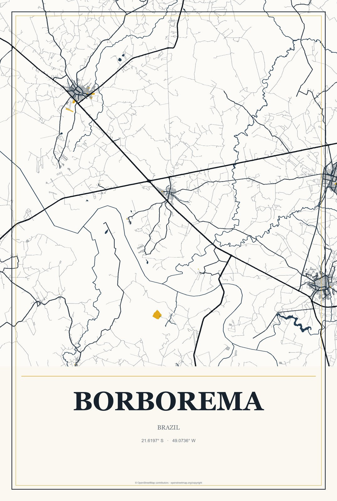 Borborema, Brazil City Map Aluminum Sign in Citrine Modern style