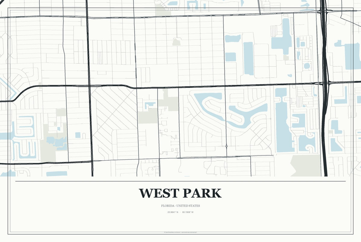 West Park, Florida City Map Aluminum Sign in Gallery Air style