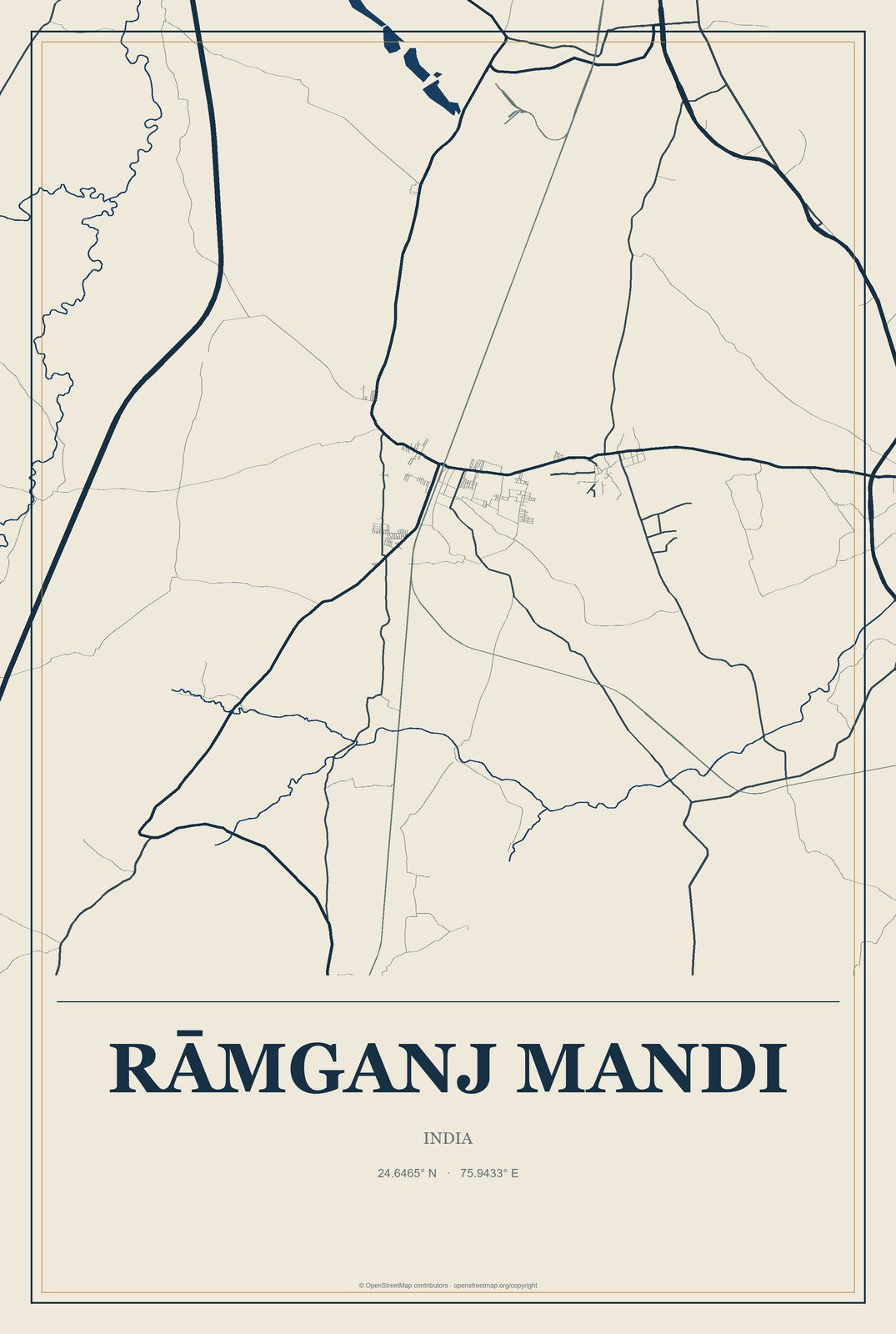 Rāmganj Mandi, India City Map Aluminum Sign in Coastal Cutout style