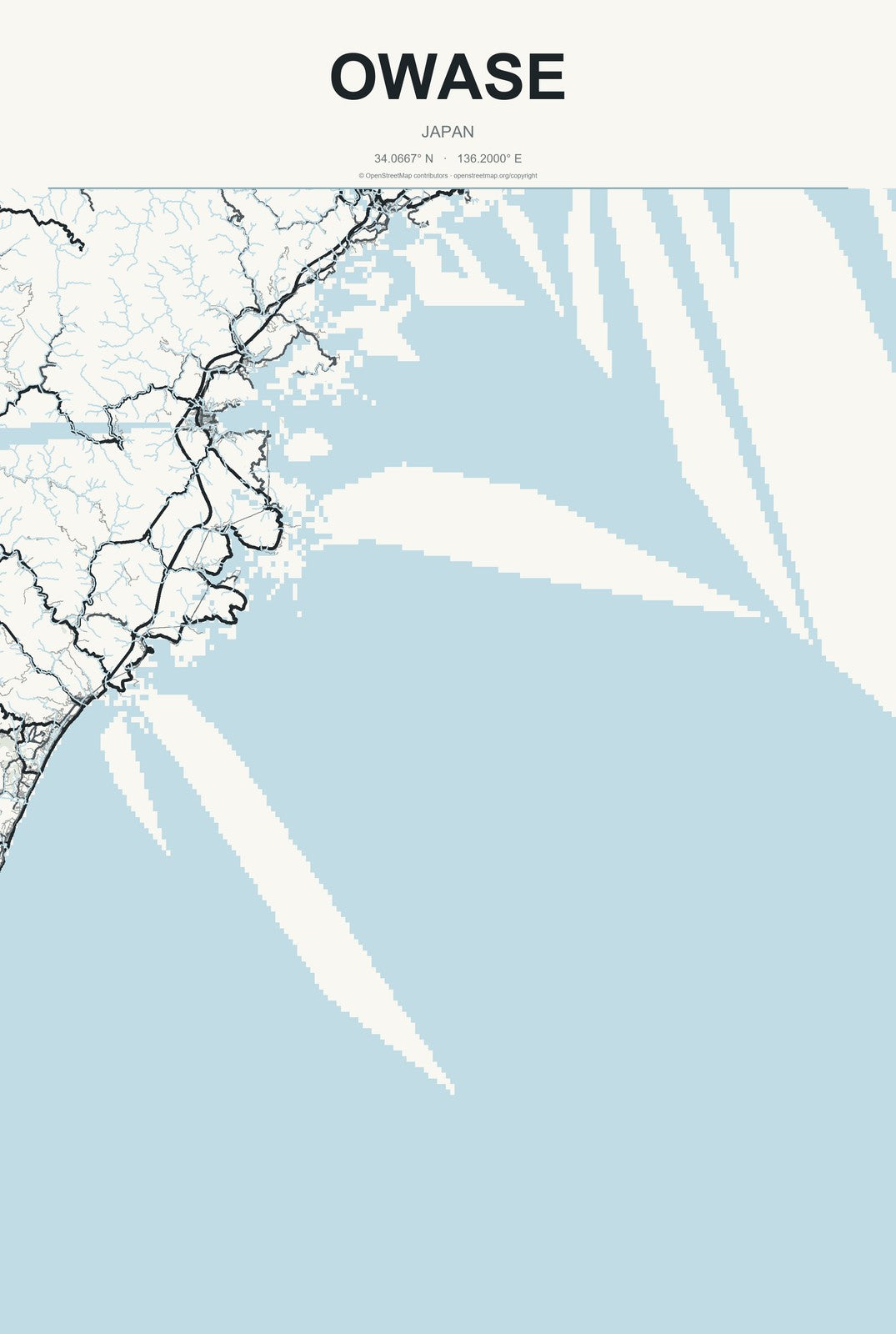 Owase, Japan City Map Aluminum Sign in Headline Atlas style