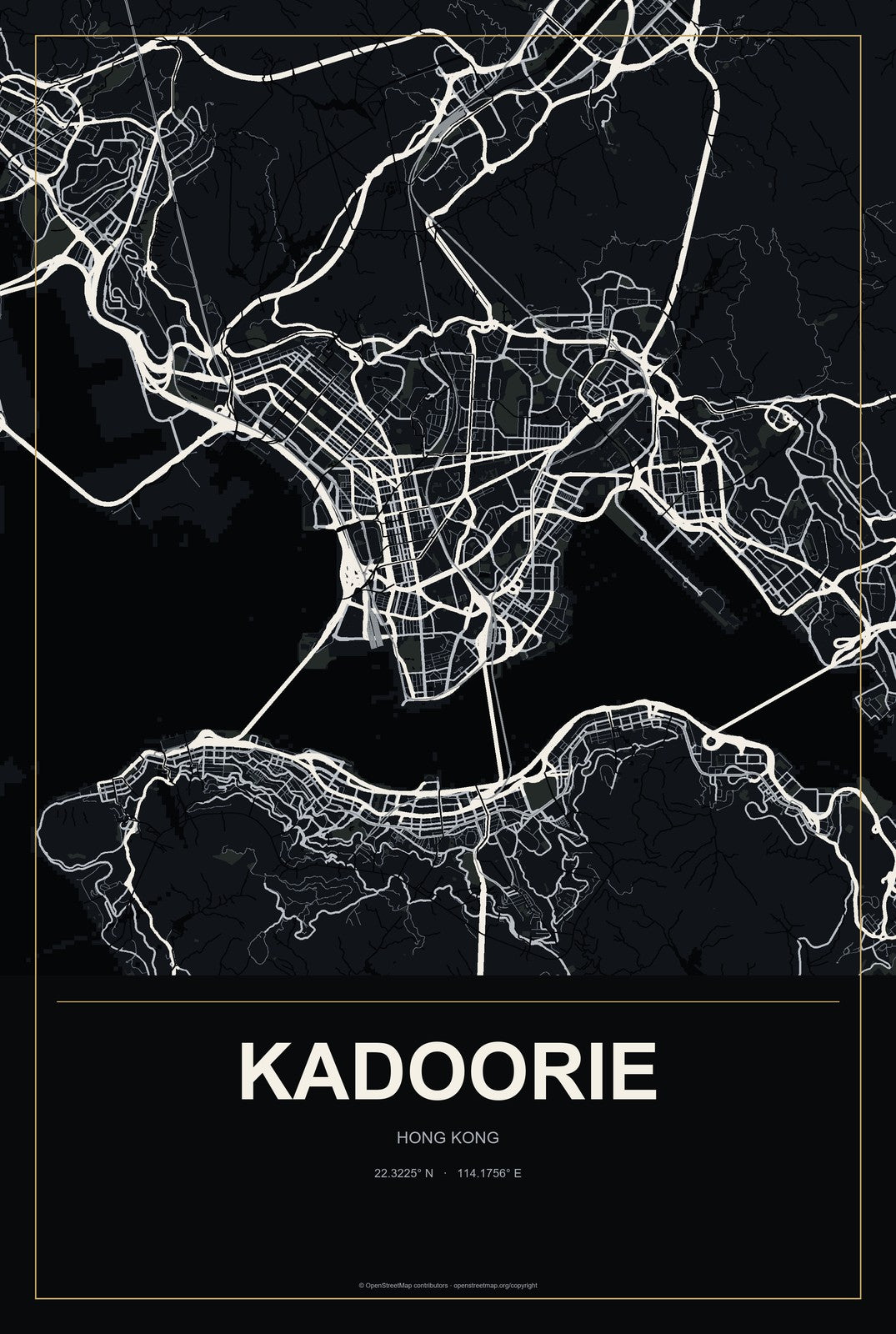 Kadoorie, Hong Kong City Map Aluminum Sign in Metropolitan Noir style