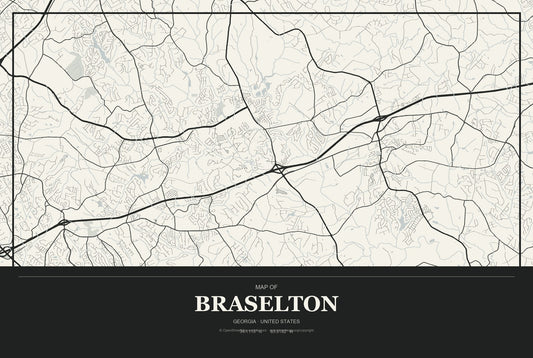 Braselton, Georgia City Map Aluminum Sign in Museum Plaque style